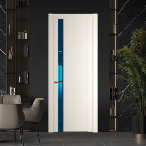 Межкомнатная дверь ProfilDoors 1.2P Перламутр белый Зеркало Blue молдинг Красный антрацит