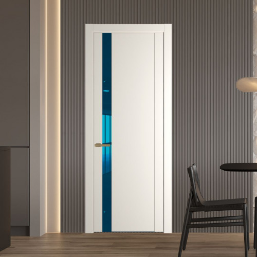 Межкомнатная дверь ProfilDoors 1.2P.O Перламутр белый Зеркало Blue молдинг Золото