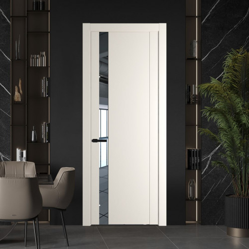 Межкомнатная дверь ProfilDoors 1.2P Перламутр белый Зеркало молдинг Черный матовый