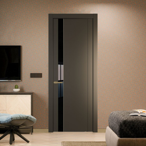 Межкомнатная дверь ProfilDoors 1.2P Перламутр бронза Lacobel Черный лак молдинг Золото