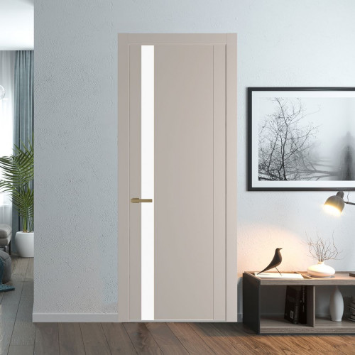 Межкомнатная дверь ProfilDoors 1.2P Сэнд Монохром белый просветленный молдинг Золото