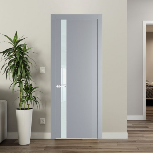 Межкомнатная дверь ProfilDoors 1.2P Смоки Lacobel Белый лак молдинг Серебро