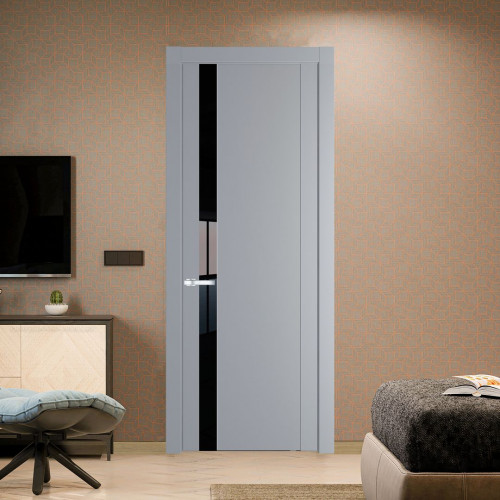 Межкомнатная дверь ProfilDoors 1.2P Смоки Lacobel Черный лак молдинг Серебро