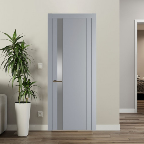 Межкомнатная дверь ProfilDoors 1.2P.O Смоки Lacobel Серебряный лак молдинг Деорэ