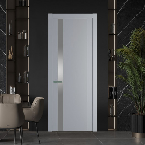 Межкомнатная дверь ProfilDoors 1.2P Смоки Lacobel Серебряный лак молдинг Зеленый воск