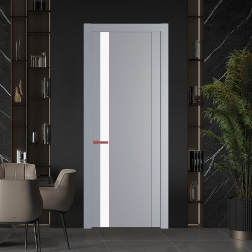 Межкомнатная дверь ProfilDoors 1.2P.O Смоки Монохром белый просветленный молдинг Красный антрацит