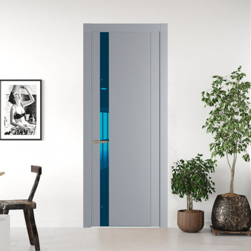 Межкомнатная дверь ProfilDoors 1.2P Смоки Зеркало Blue молдинг Никель матовый