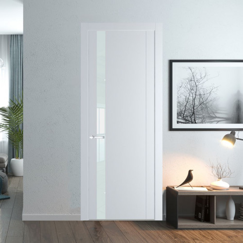 Межкомнатная дверь ProfilDoors 1.2P Вайт Lacobel Белый лак молдинг Серебро
