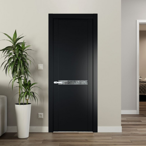 Межкомнатная дверь ProfilDoors 1.4P.O Блэк Атриум серебро молдинг Серебро