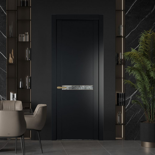 Межкомнатная дверь ProfilDoors 1.4P.O Блэк Атриум серебро молдинг Золото