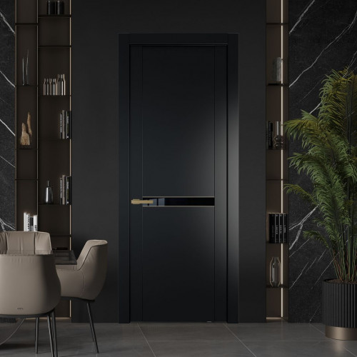 Межкомнатная дверь ProfilDoors 1.4P.O Блэк Lacobel Черный лак молдинг Золото