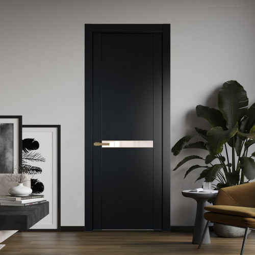 Межкомнатная дверь ProfilDoors 1.4P.O Блэк Lacobel Перламутровый лак молдинг Золото