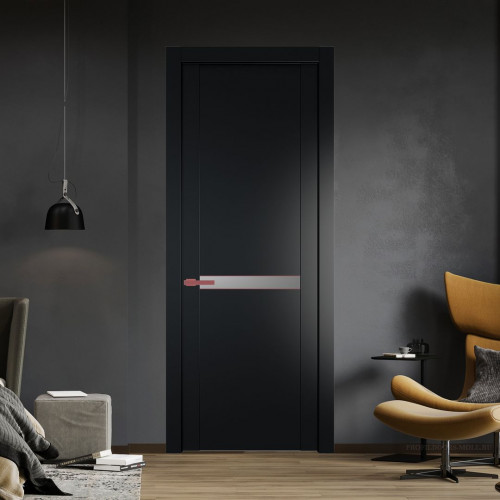 Межкомнатная дверь ProfilDoors 1.4P.O Блэк Lacobel Серебряный лак молдинг Красный антрацит