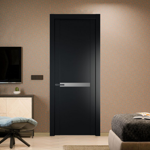 Межкомнатная дверь ProfilDoors 1.4P.O Блэк Lacobel Серебряный лак молдинг Серая ночь