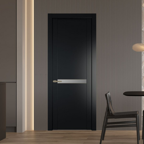 Межкомнатная дверь ProfilDoors 1.4P Блэк Lacobel Серебряный лак молдинг Шампань