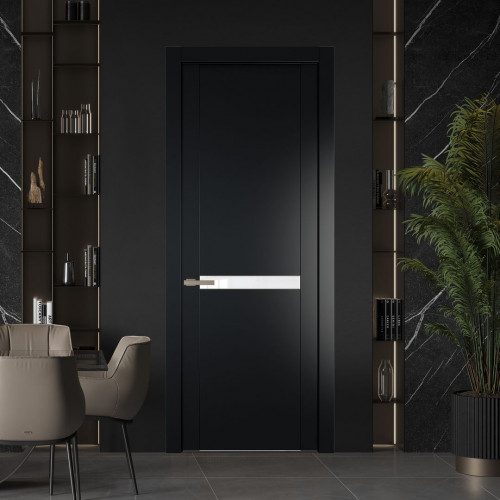 Межкомнатная дверь ProfilDoors 1.4P Блэк Лак классик молдинг Никель матовый