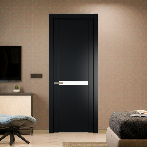 Межкомнатная дверь ProfilDoors 1.4P.O Блэк Монохром белый просветленный молдинг Никель матовый