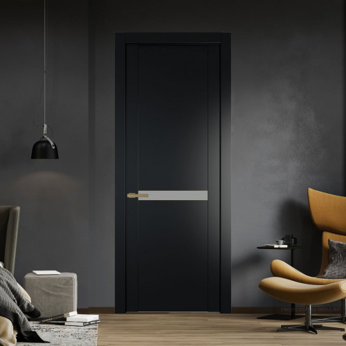 Межкомнатная дверь ProfilDoors 1.4P.O Блэк Монохром серый молдинг Золото