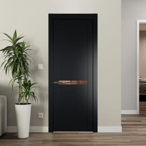 Межкомнатная дверь ProfilDoors 1.4P Блэк Зеркало Bronza молдинг Деорэ