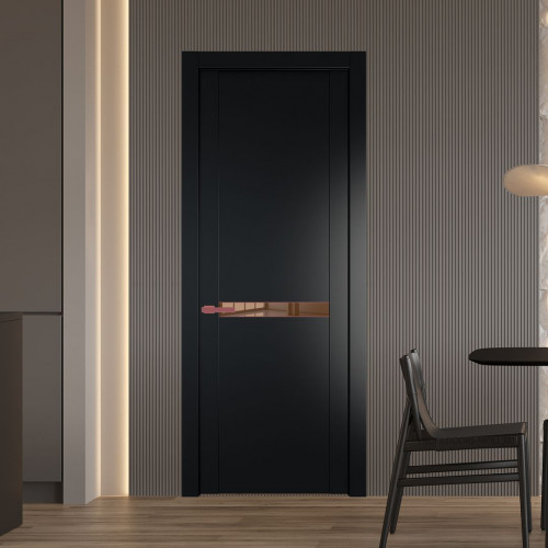 Межкомнатная дверь ProfilDoors 1.4P.O Блэк Зеркало Bronza молдинг Красный антрацит