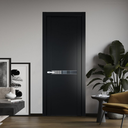Межкомнатная дверь ProfilDoors 1.4P Блэк Зеркало Grey молдинг Серебро