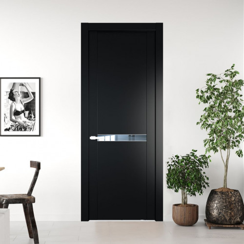 Межкомнатная дверь ProfilDoors 1.4P Блэк Зеркало молдинг Вайт