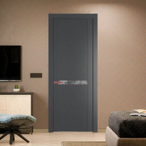 Межкомнатная дверь ProfilDoors 1.4P Графит Атриум серебро молдинг Красный антрацит