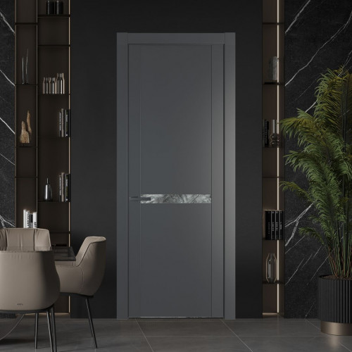 Межкомнатная дверь ProfilDoors 1.4P Графит Атриум серебро молдинг Серая ночь
