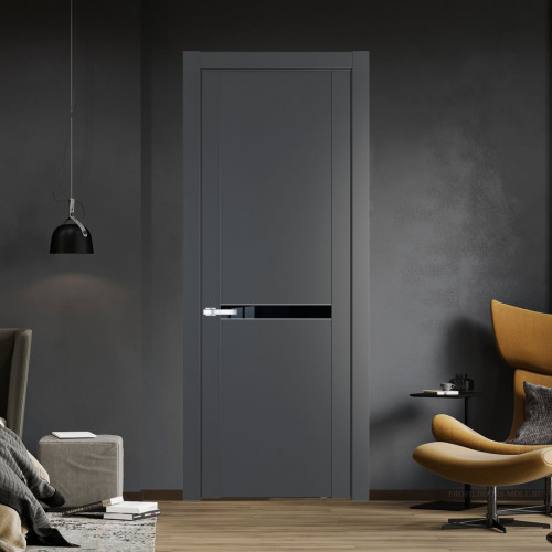 Межкомнатная дверь ProfilDoors 1.4P Графит Lacobel Черный лак молдинг Серебро