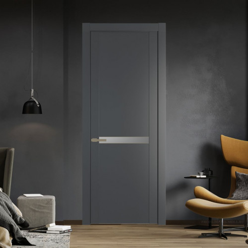 Межкомнатная дверь ProfilDoors 1.4P Графит Lacobel Серебряный лак молдинг Шампань