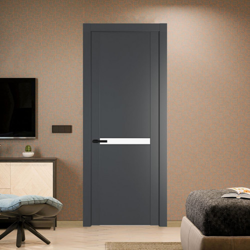 Межкомнатная дверь ProfilDoors 1.4P Графит Монохром белый просветленный молдинг Черный матовый