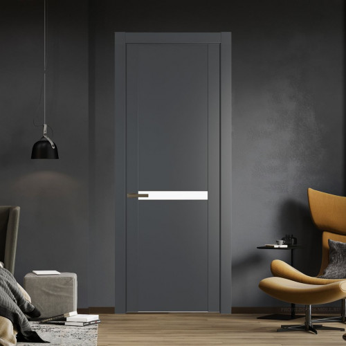 Межкомнатная дверь ProfilDoors 1.4P.O Графит Монохром белый просветленный молдинг Деорэ