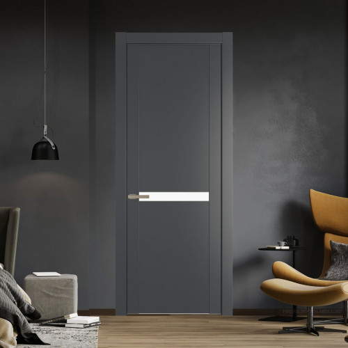 Межкомнатная дверь ProfilDoors 1.4P.O Графит Монохром белый просветленный молдинг Никель матовый