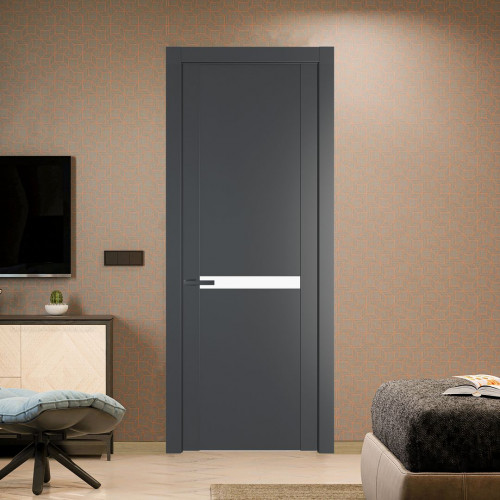 Межкомнатная дверь ProfilDoors 1.4P.O Графит Монохром белый просветленный молдинг Серая ночь