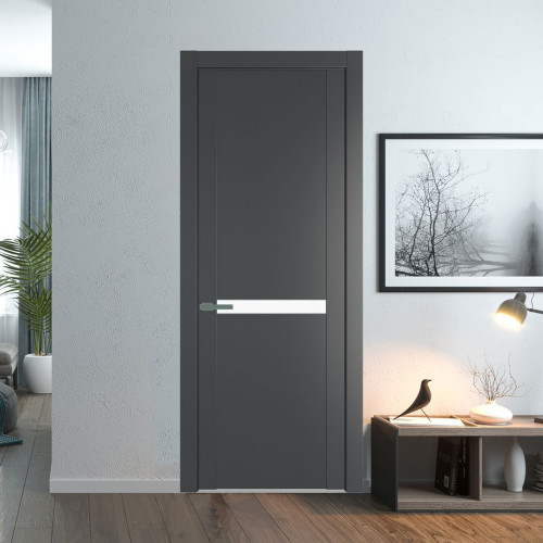 Межкомнатная дверь ProfilDoors 1.4P.O Графит Монохром белый просветленный молдинг Зеленый воск