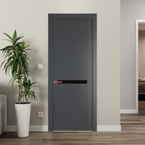 Межкомнатная дверь ProfilDoors 1.4P Графит Монохром черный молдинг Красный антрацит