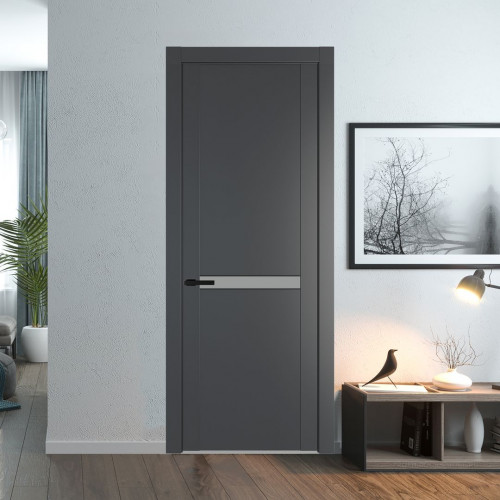 Межкомнатная дверь ProfilDoors 1.4P Графит Монохром серый молдинг Черный матовый