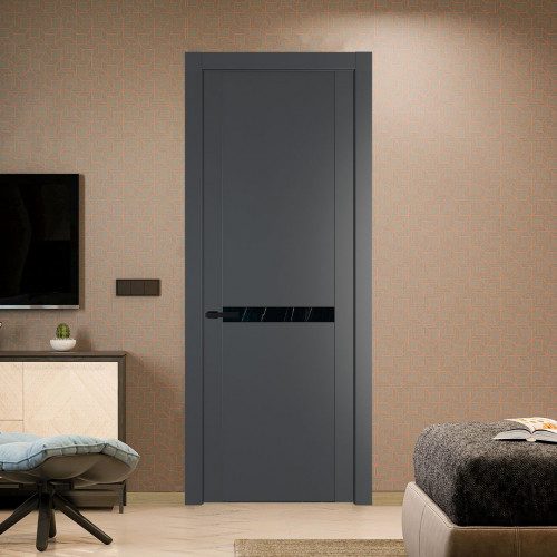 Межкомнатная дверь ProfilDoors 1.4P.O Графит Неро мрамор молдинг Черный матовый