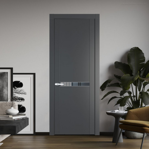 Межкомнатная дверь ProfilDoors 1.4P Графит Зеркало Grey молдинг Серебро