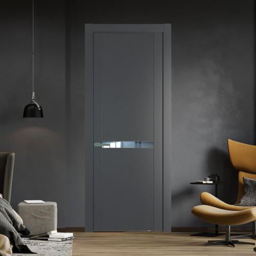 Межкомнатная дверь ProfilDoors 1.4P.O Графит Зеркало молдинг Зеленый воск