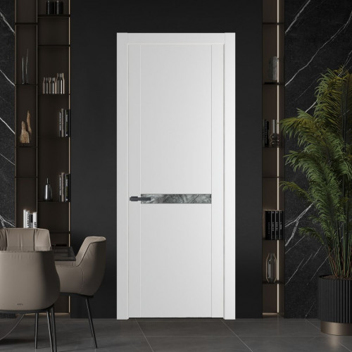 Межкомнатная дверь ProfilDoors 1.4P Крем Вайт Атриум серебро молдинг Серая ночь