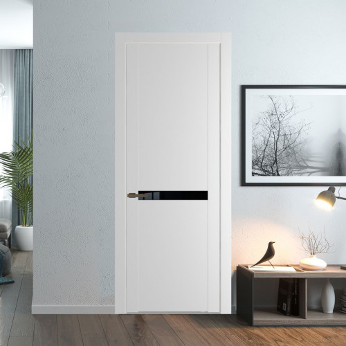Межкомнатная дверь ProfilDoors 1.4P Крем Вайт Lacobel Черный лак молдинг Деорэ
