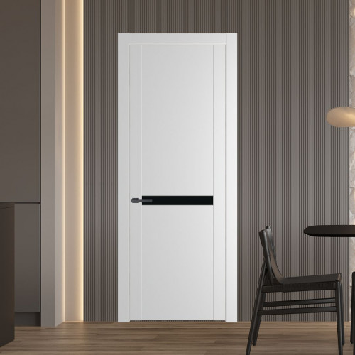Межкомнатная дверь ProfilDoors 1.4P Крем Вайт Монохром черный молдинг Серая ночь