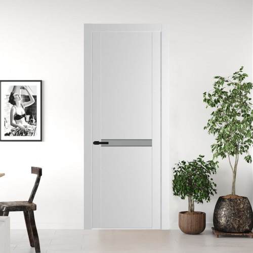 Межкомнатная дверь ProfilDoors 1.4P Крем Вайт Монохром серый молдинг Черный матовый