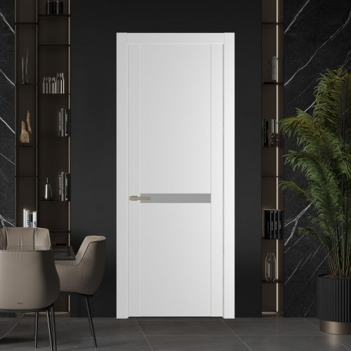 Межкомнатная дверь ProfilDoors 1.4P.O Крем Вайт Монохром серый молдинг Никель матовый