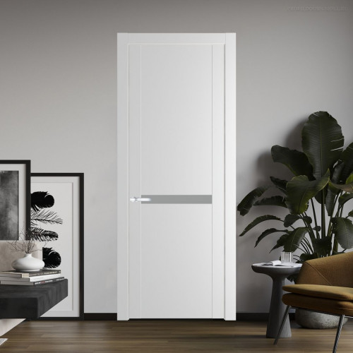 Межкомнатная дверь ProfilDoors 1.4P.O Крем Вайт Монохром серый молдинг Серебро