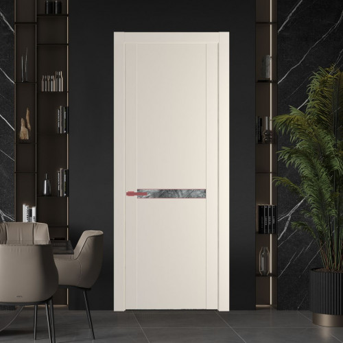 Межкомнатная дверь ProfilDoors 1.4P Кремовая Магнолия Атриум серебро молдинг Красный антрацит