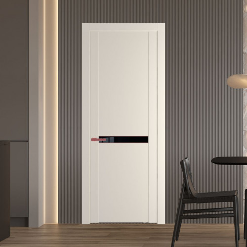 Межкомнатная дверь ProfilDoors 1.4P Кремовая Магнолия Lacobel Черный лак молдинг Красный антрацит