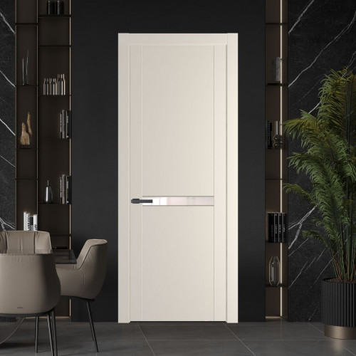 Межкомнатная дверь ProfilDoors 1.4P Кремовая Магнолия Lacobel Перламутровый лак молдинг Серая ночь