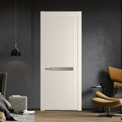 Межкомнатная дверь ProfilDoors 1.4P Кремовая Магнолия Lacobel Серебряный лак молдинг Шампань